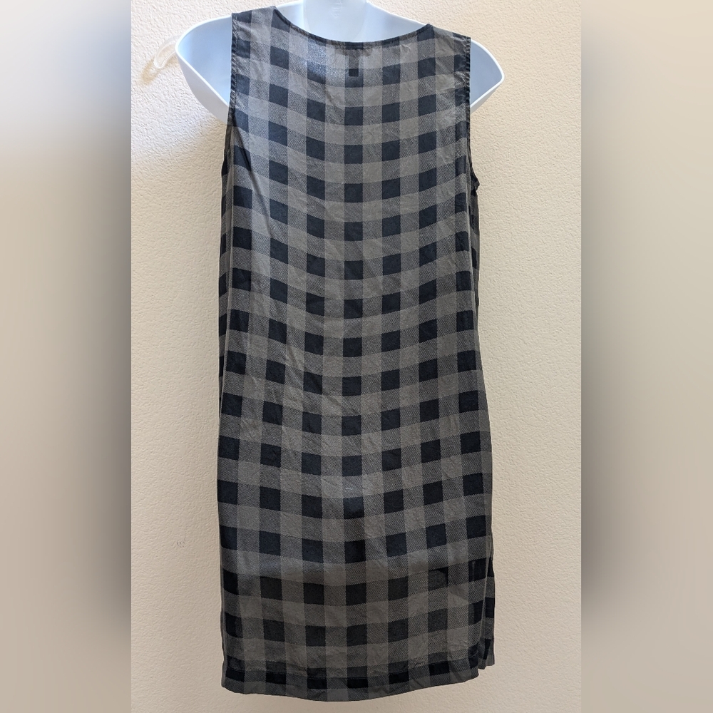 Eileen Fisher Tunic/Dress PS Silk High-Low Plaid Olive Black - Picture 3 of 8